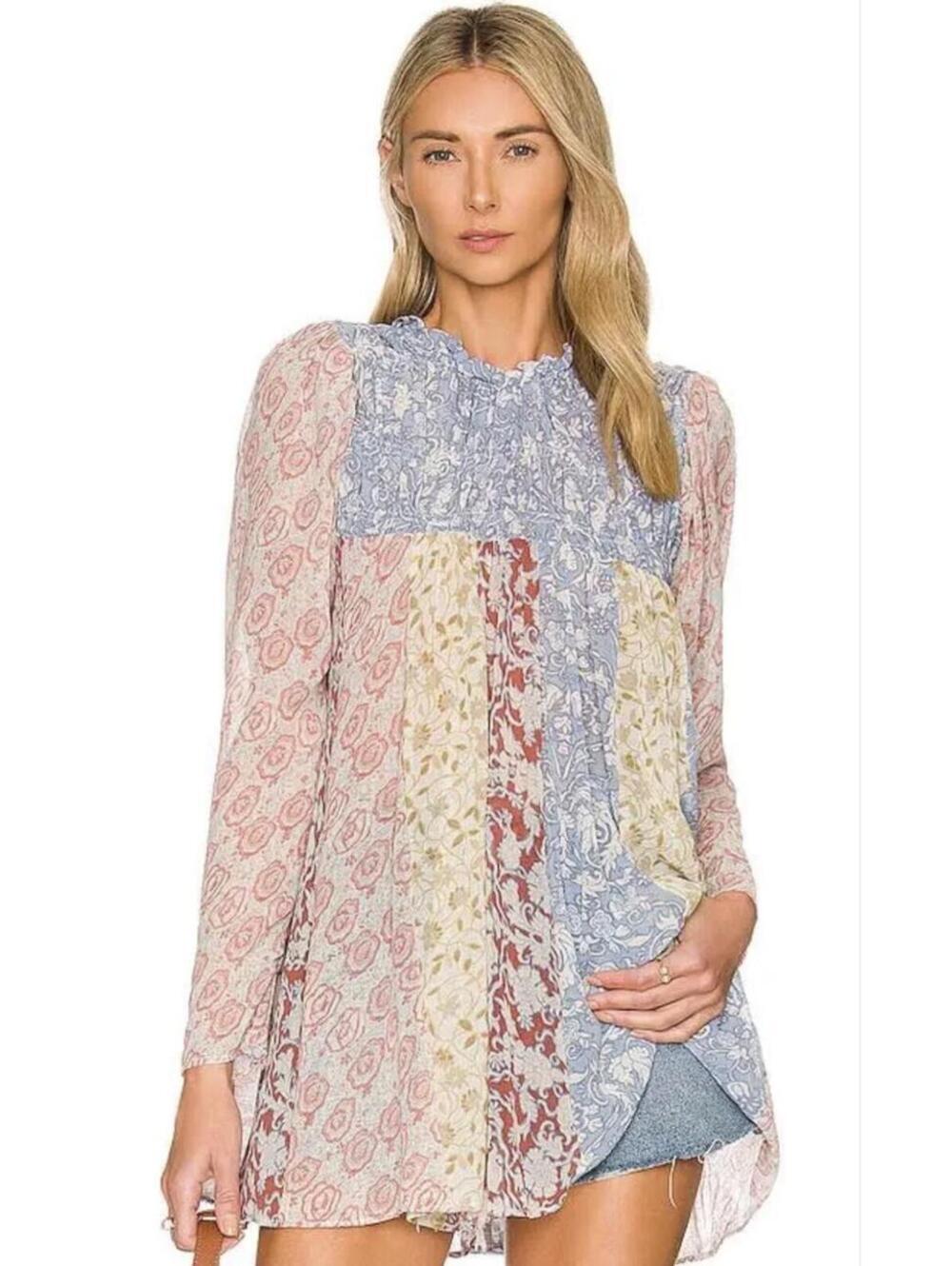 Free People Merrie Mix Print Tunic Top - Women's Medium NWOT